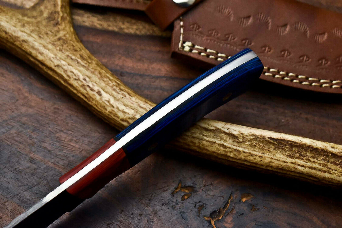 HS-628 Handmade Damascus Skinning Blade Camping Full Tang Knife