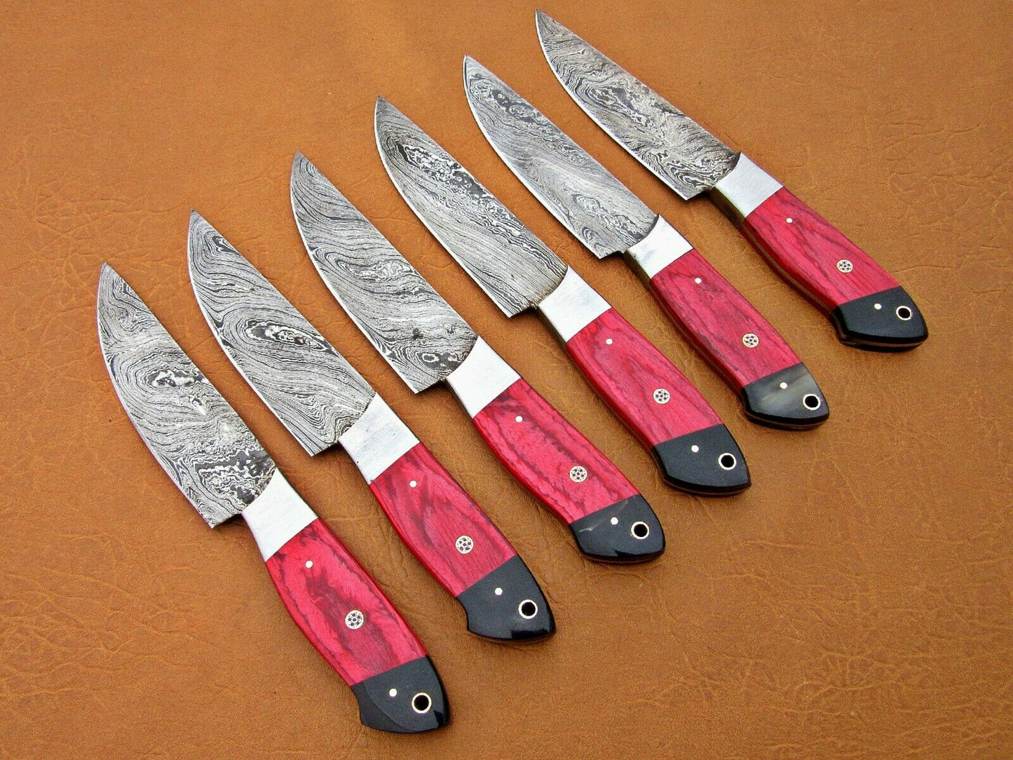 HS-196 Custom Handmade Damascus Steak Knives With Hard Wood Handle