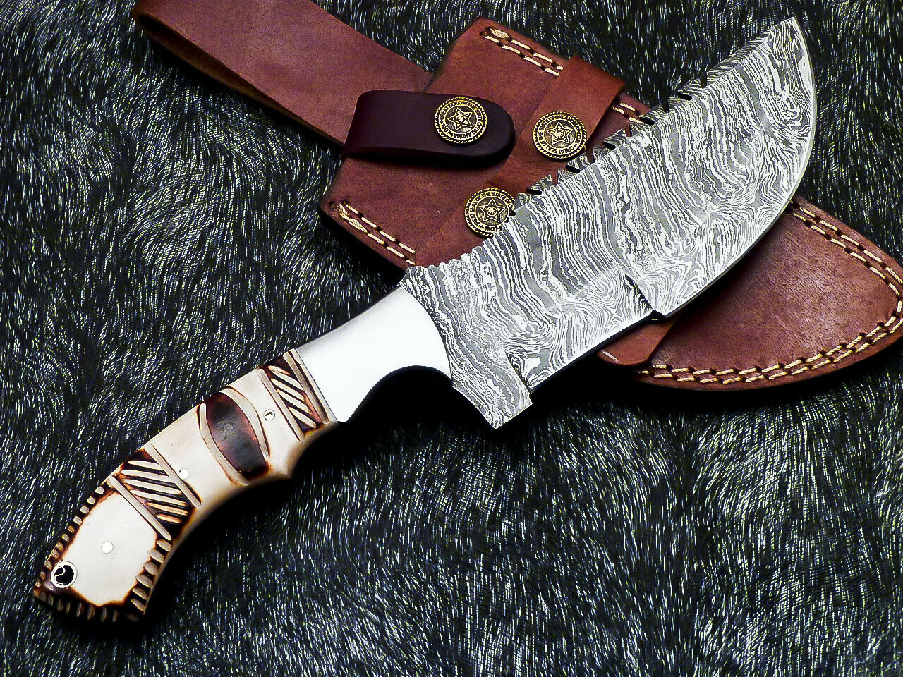 HS-918 '' Custom Hand Forged Damascus Steel 10" Tracker Hunting Knife BONE Handle