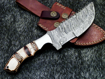 HS-918 '' Custom Hand Forged Damascus Steel 10" Tracker Hunting Knife BONE Handle
