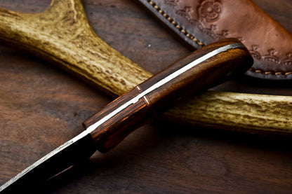 HS-697 Custom Handmade Damascus Steel Skinner Knife - Beautiful Wood Handle