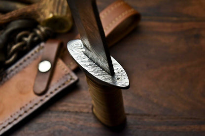 HS-331 | Custom Handmade Damascus Steel Hunitng/Bowie Knife - Leather Handle