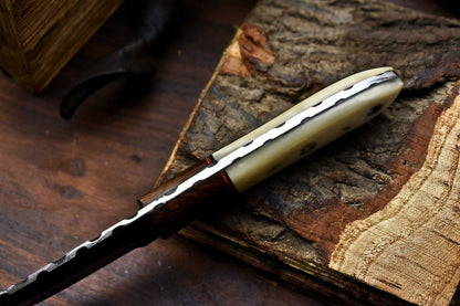 HS-718 Custom Handmade Camel Bone & Wood Hanlde Damascus Steel Skinner Knife - Great Price