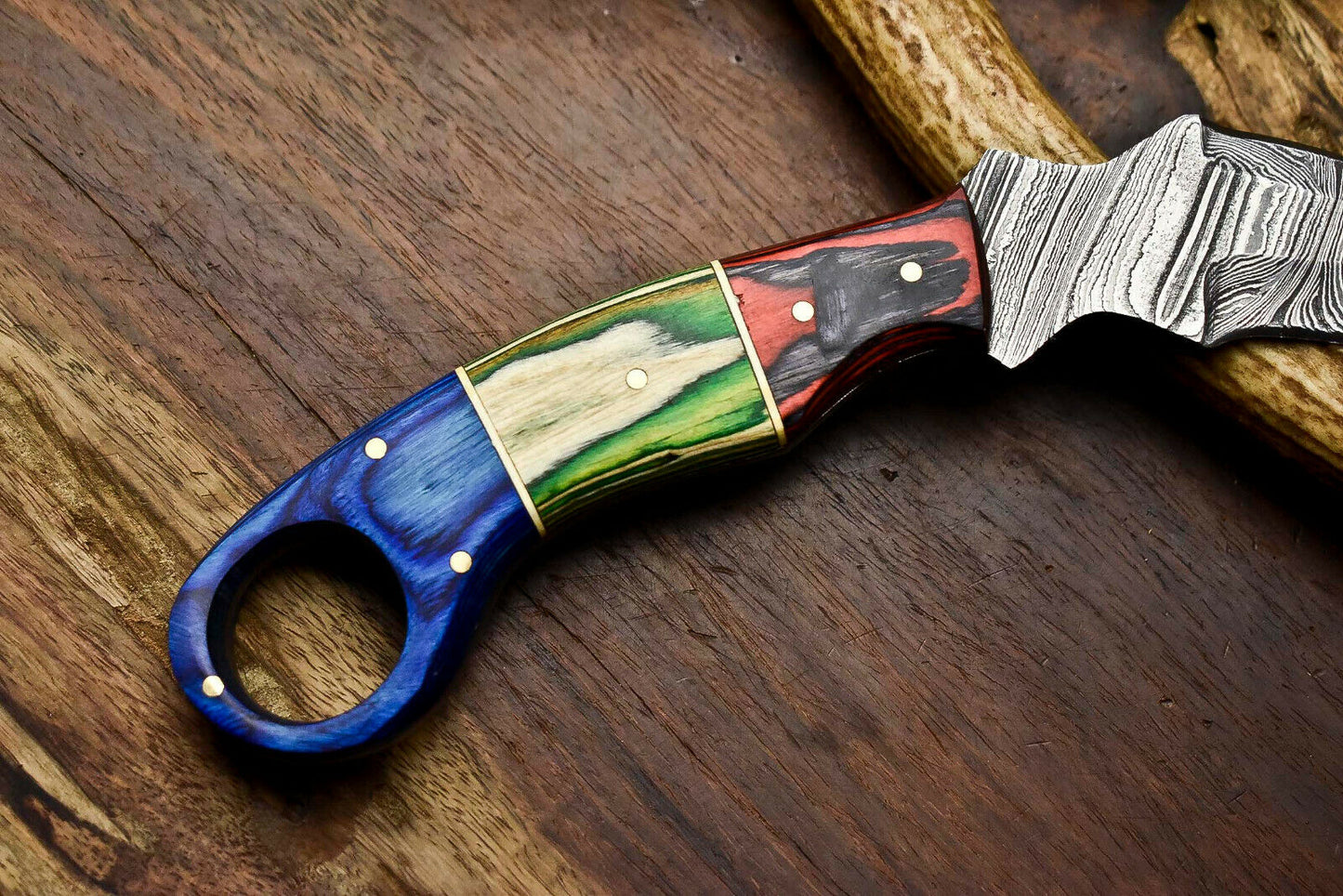 HS-910 Custom Handmade Damascus Steel Karambit Knife - Beautiful Hard Wood Handle
