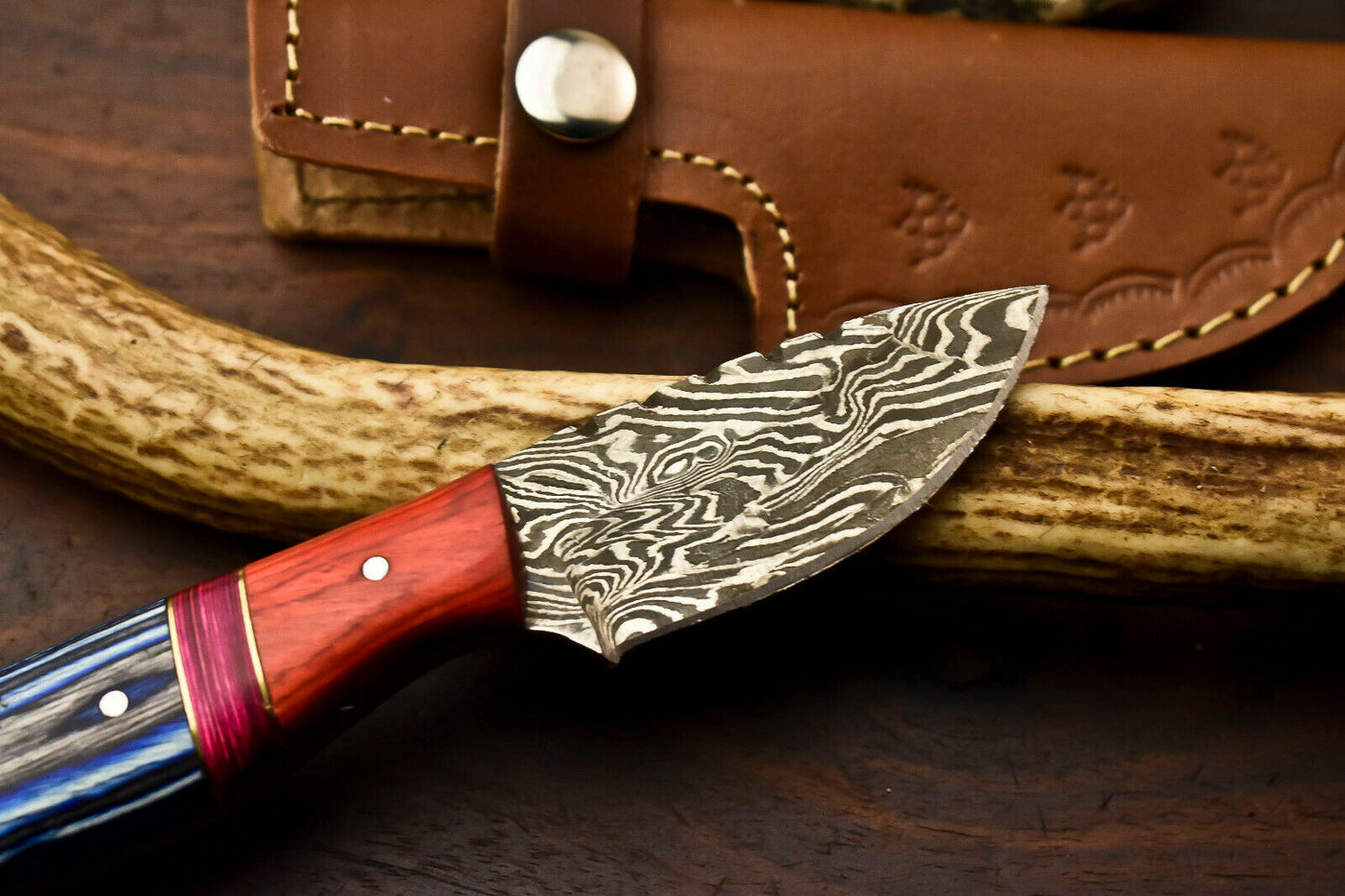 HS-722 Custom Handmade Damascus Steel Skinner Knife - Hard Wood Handle