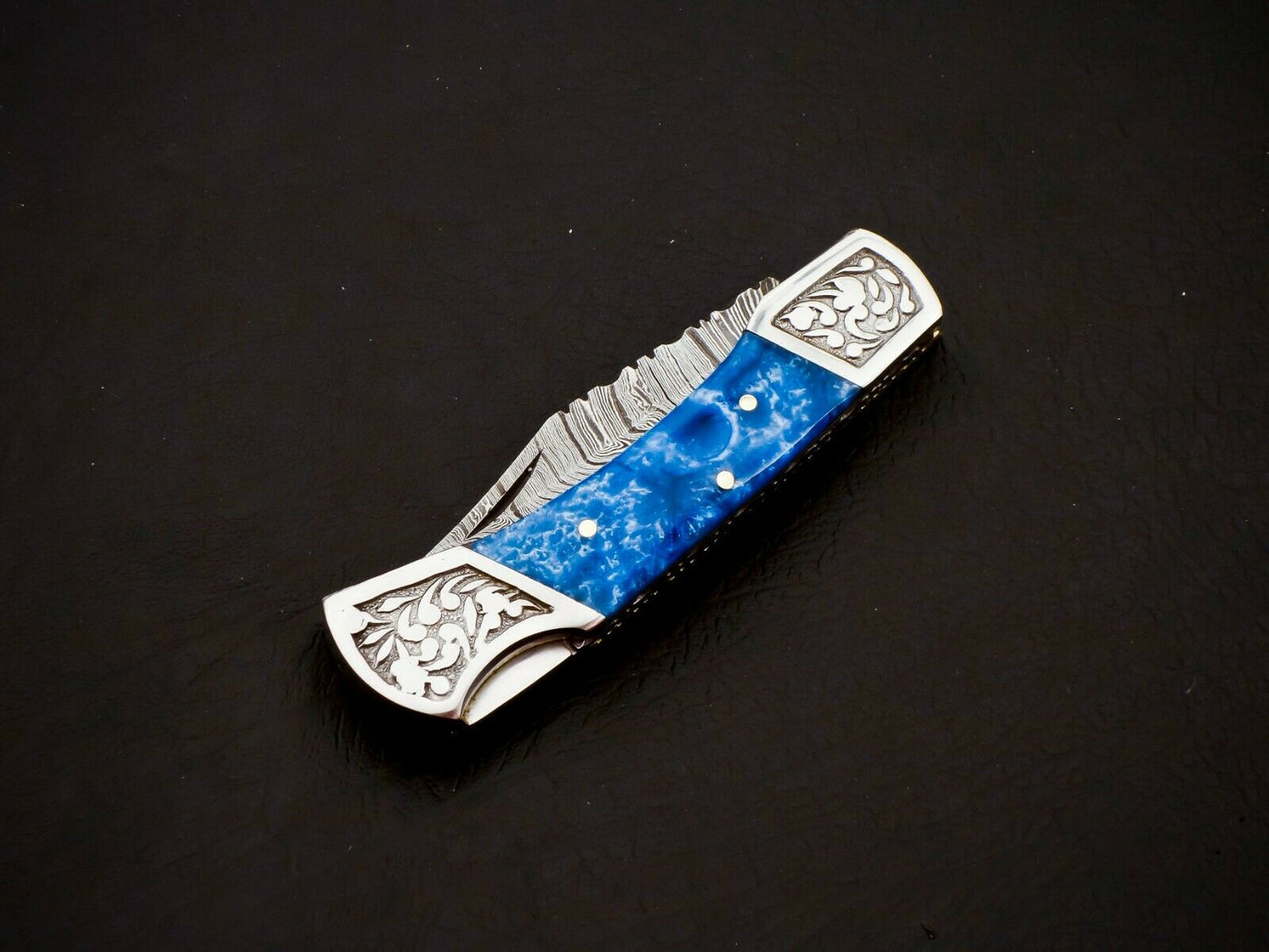 Damascus Steel Back Lock Folding Knife – Resin Handle | HS-1111