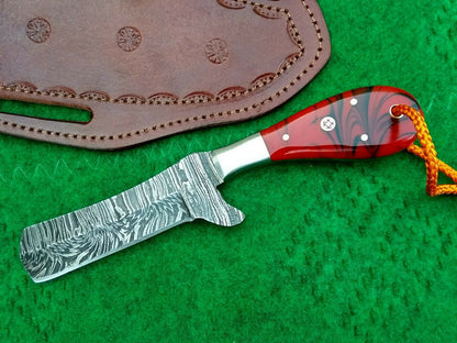 HS-993 COWBOY KNIFE CUSTOM HANDMADE EDC DAMASCUS HUNTING OUTDOOR PANCAKE SHEATH FREE