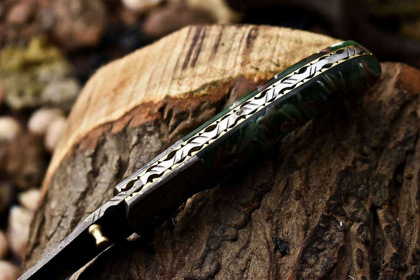 Custom Handmade Damascus Steel Pocket Folding Knife - Beautiful Resin Handle