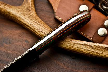 HS-615 Handmade Damascus Skinning Blade Camping Full Tang Knife