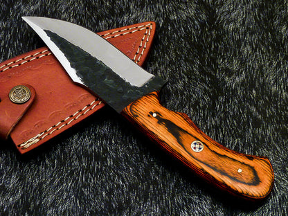 HS-581 Custom Hand Forged Railroad Spike Carbon Steel 8.5" Skinning Knife WOOD