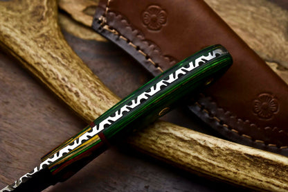 HS-679 Custom Handmade Damascus Steel Skinner Knife - Beautiful Hard Wood Handle