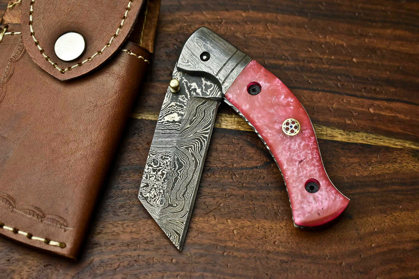HS-1136 Custom Handmade Damascus Steel Blade Liner-Lock Pocket Folding Knife| CORIAN