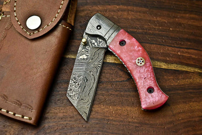 HS-1136 Custom Handmade Damascus Steel Blade Liner-Lock Pocket Folding Knife| CORIAN