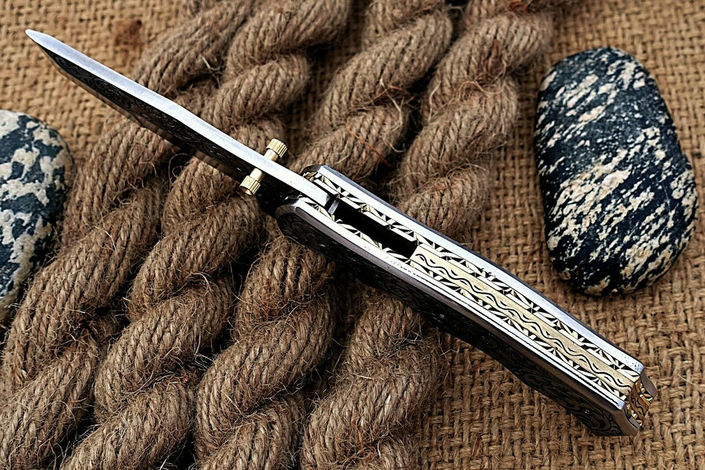 Custom Hand Engraved Folding-Pocket Knife Life Time Used With Engraved Handle