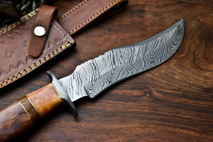HS-410 | Custom Handmade Damascus Steel Hunting Knife - Camel Bone Handle