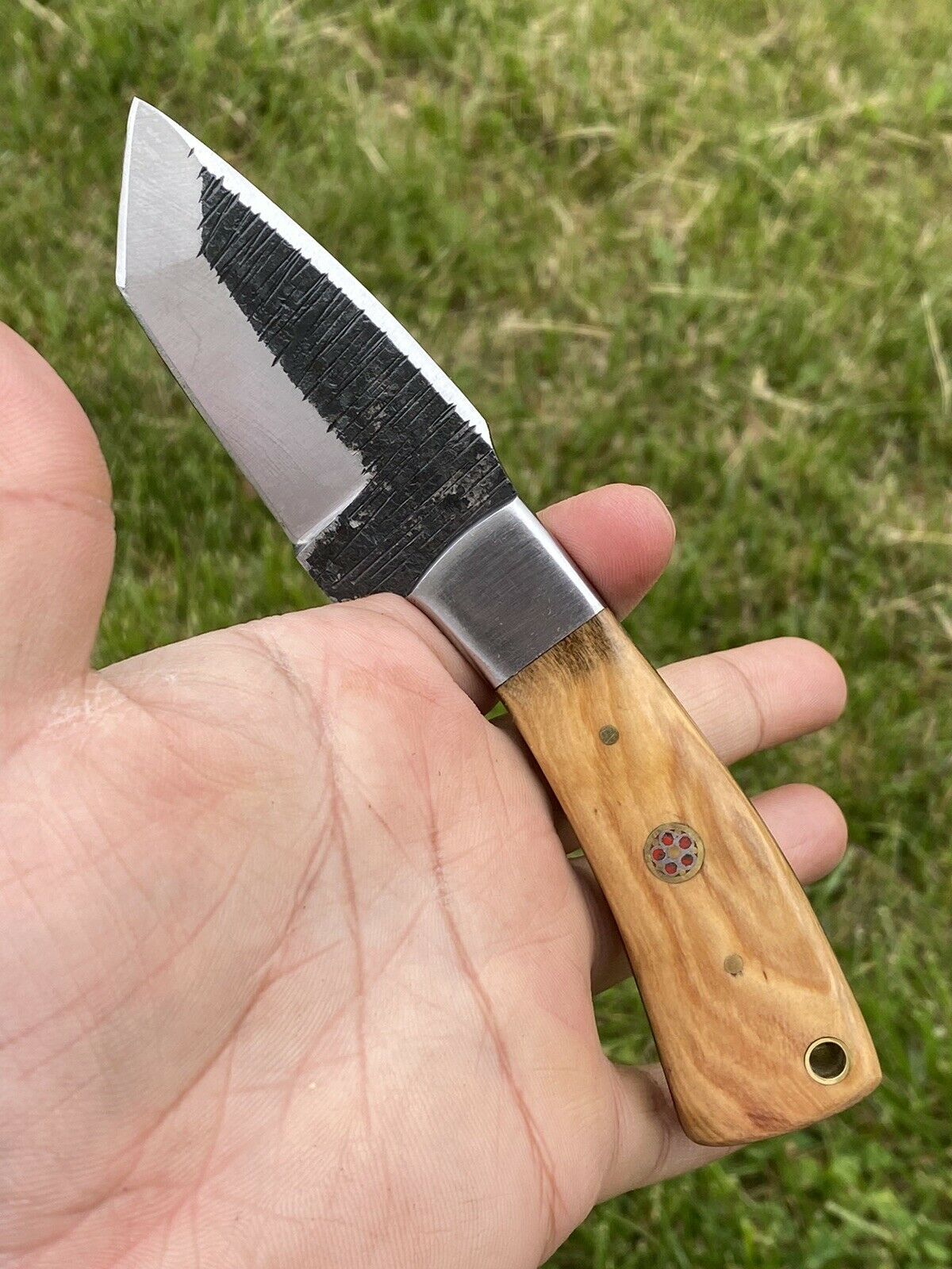 HS-732 Custom Handmade High Carbon Steel Skinner Tanto Blade Knife With Wood  Handle