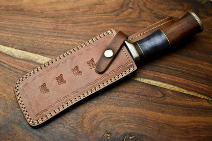 HS-315 Custom Hand Made Damascus Steel Blade Bowie Hunting Knife | CAMEL BONE