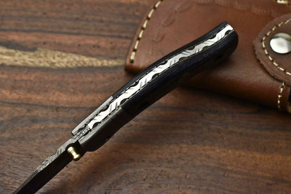 HS-1134 Custom Handmade Damascus Steel Blade Liner-Lock Pocket Folding Knife| HARD WOOD