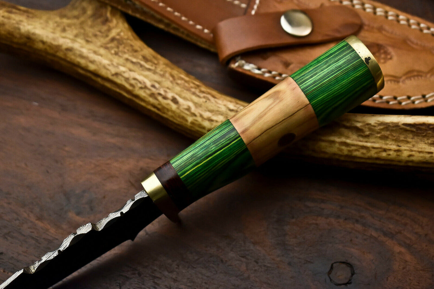 HS-415 | Custom Handmade Damascus Steel Hunting Knife - Hard Wood Handle