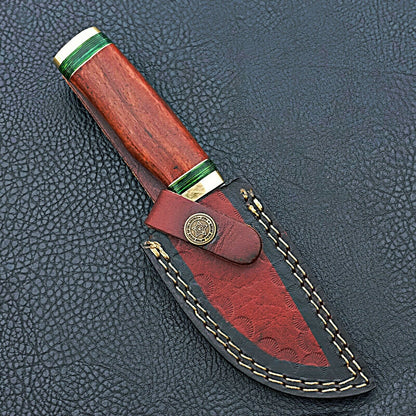 HS-418 | Custom Handmade Damascus Steel Hunting Knife - Beautiful Wood Handle