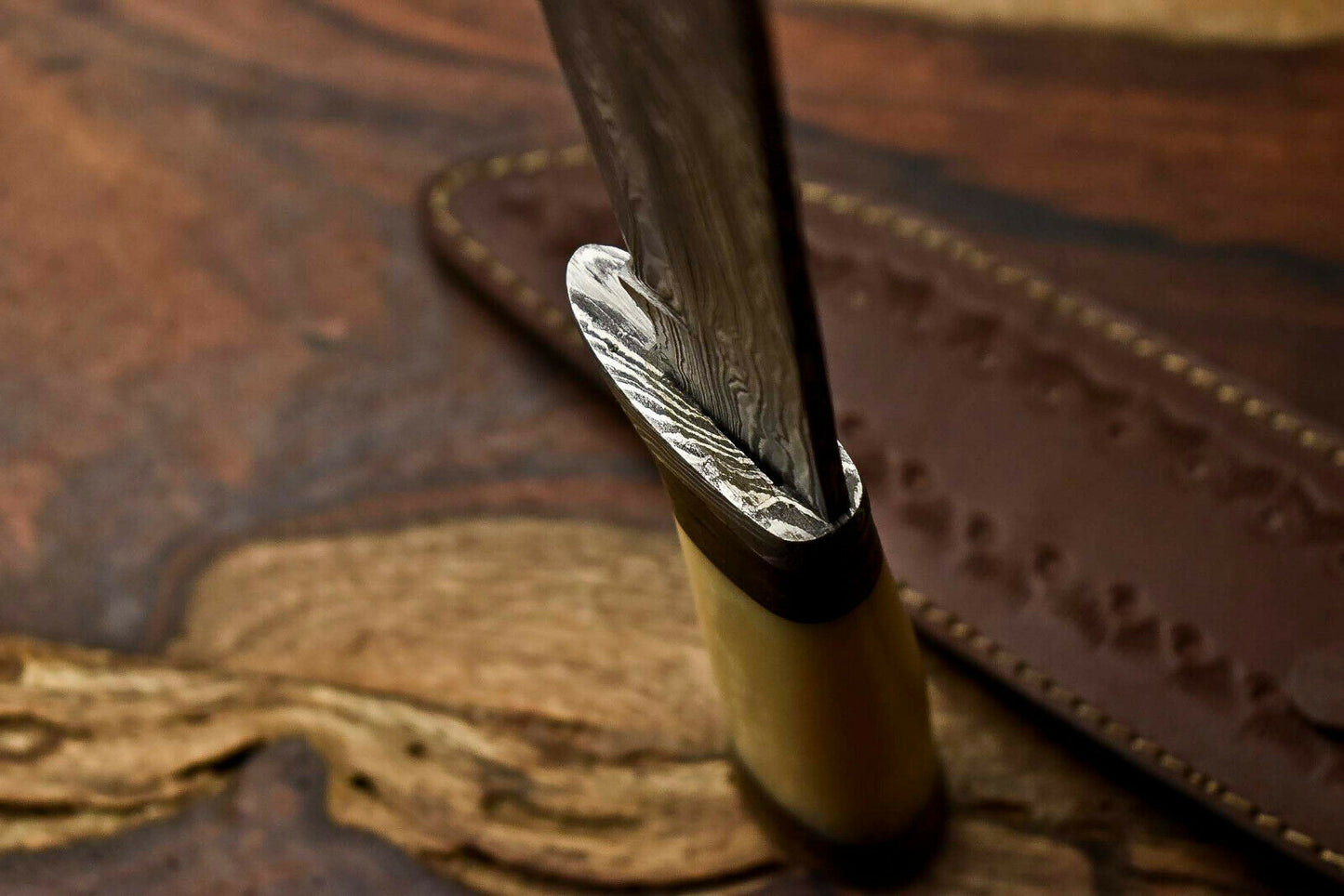 HS-323 Custom Handmade Damascus Steel Bowie Hunting Camping Knife - Beautiful Wood Handle