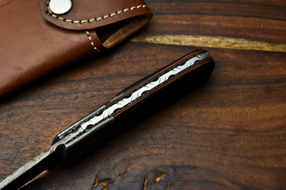 Custom Handmade Damascus Steel Blade Liner-Lock Pocket Folding Knife| Ram Horn
