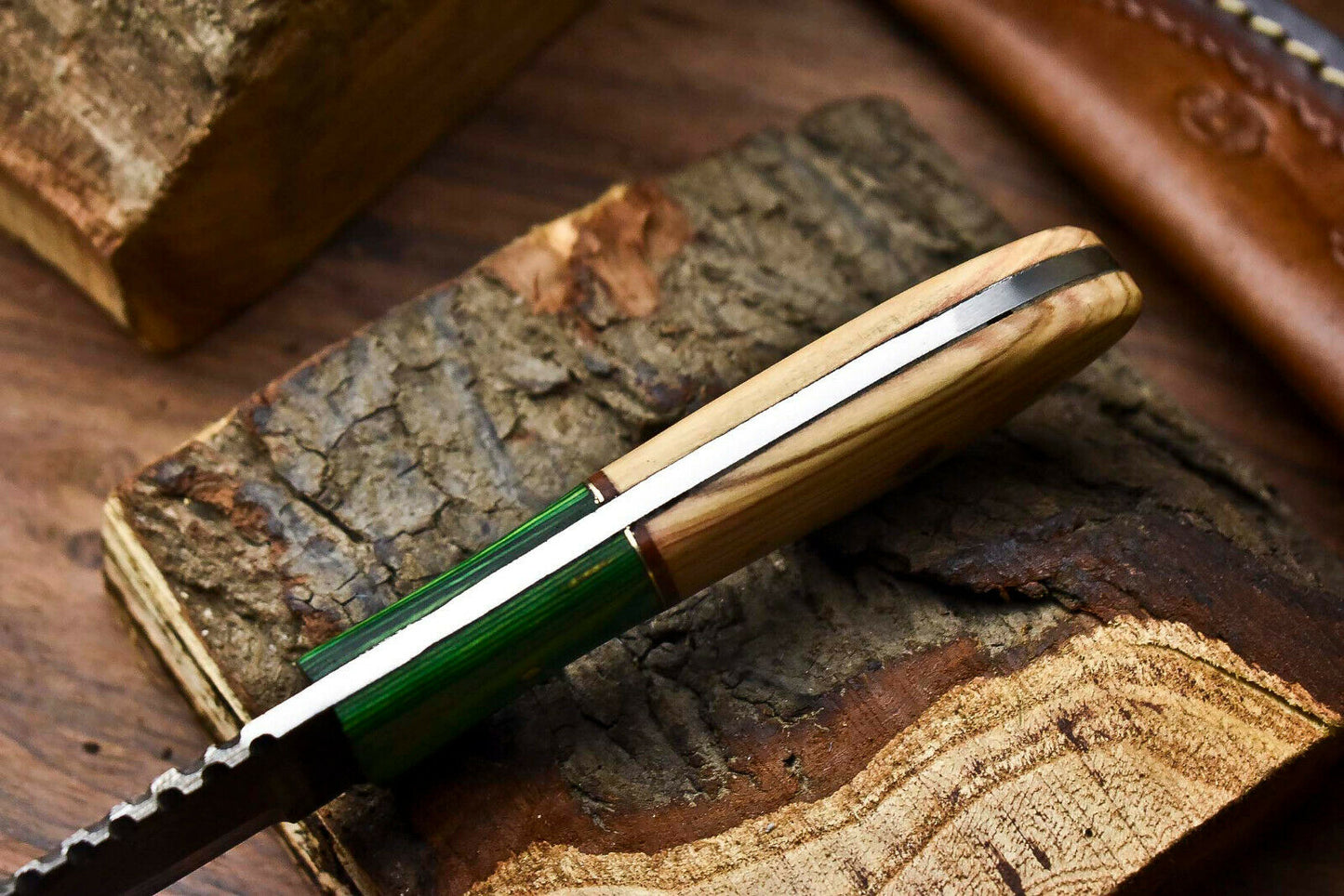 HS-707 Custom Handmade Damascus Steel Skinner Knife - Beautiful Wood Handle