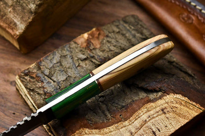 HS-707 Custom Handmade Damascus Steel Skinner Knife - Beautiful Wood Handle