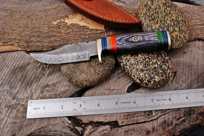 HS-503 Custom Handmade Damascus Hunting Knife With Hard Wood Handle
