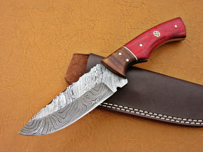 HS-768 Custom Handmade Damascus Skinner Knife With Hard Wood & Rose Wood Hanlde