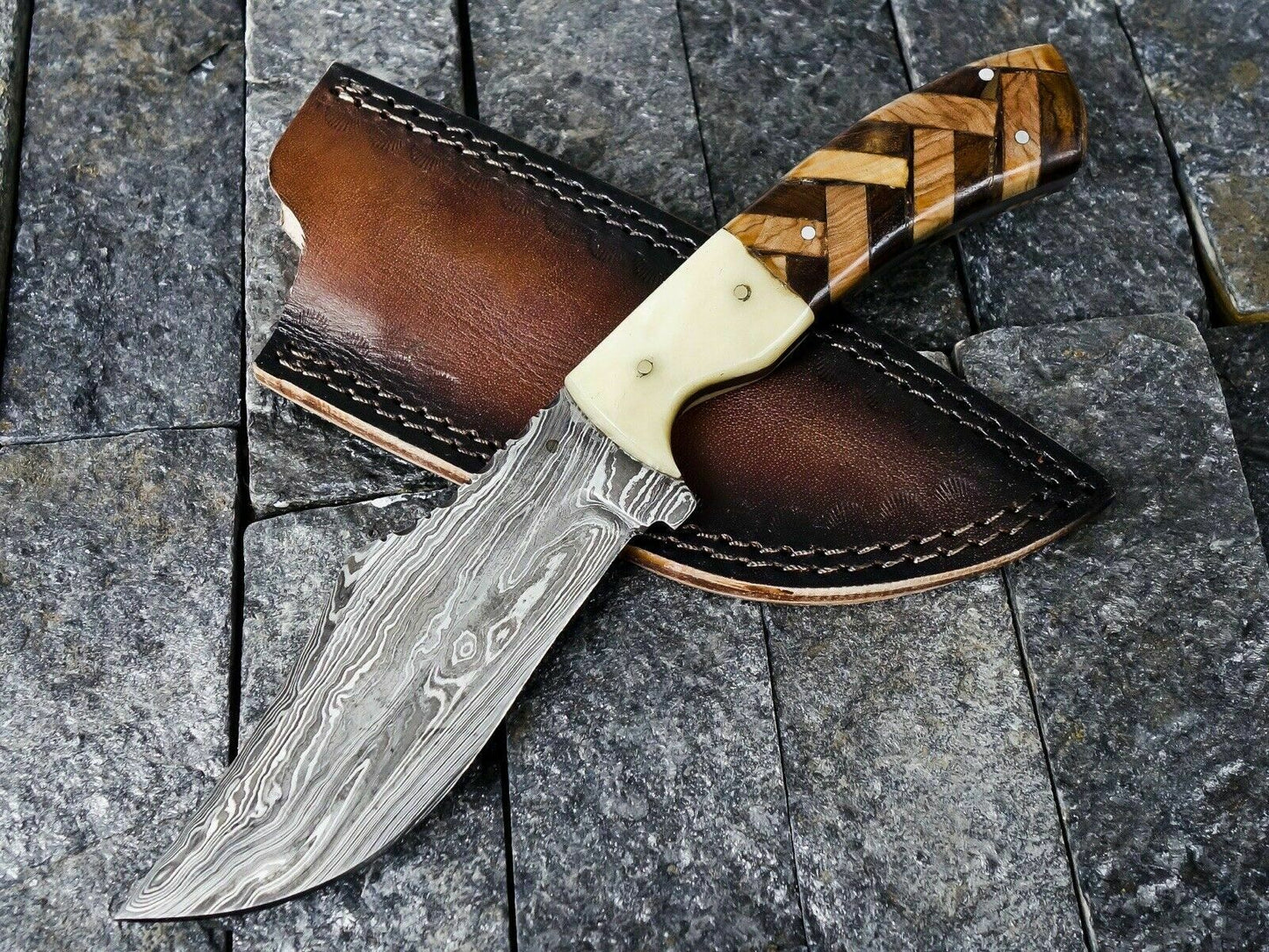 HS-384 '' Custom Handmade Damascus Steel Hunting Dagger Skinner Knife W/Sheath
