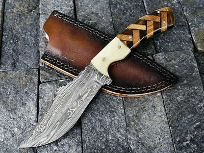 HS-384 '' Custom Handmade Damascus Steel Hunting Dagger Skinner Knife W/Sheath