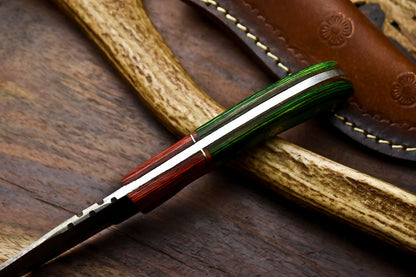 HS-689 Custom Handmade Damascus Steel Skinner Knife - Beautiful Hard Wood  Handle