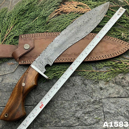HS-863 14' BLADE Custom Hand Forged Damascus Steel Hunting Bowie knife W/Sheath