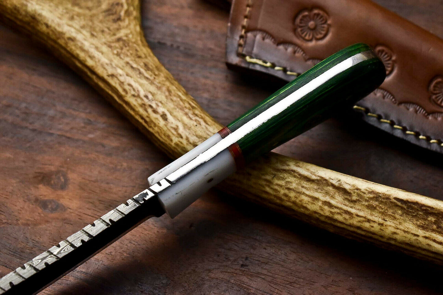 HS-1001 | Custom Handmade Damascus Steel Bull Cutter Knife - Beautiful Hard Wood Handle