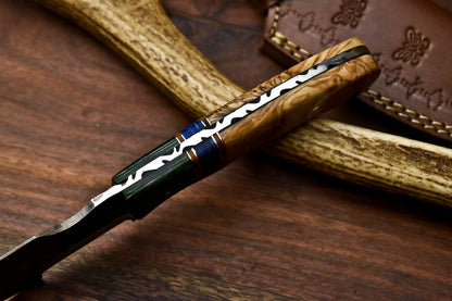 HS-921 Custom Handmade Damascus Steel Tracker Knife - Beautiful Wood Handle