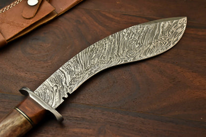 HS-870 Custom Handmade Damascus Steel Hunitng/Kukri Knife - Camel Bone Handle
