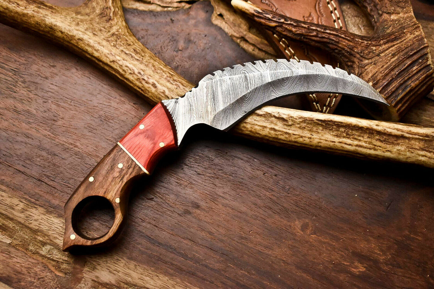 HS-911 Custom Handmade Damascus Steel Karambit Knife - Beautiful Wood Handle