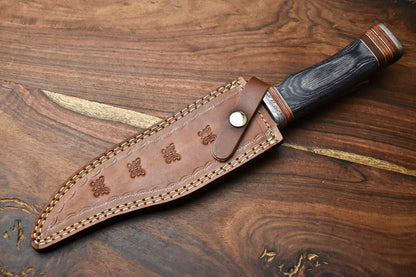 HS-317 Custom Hand Made Damascus Steel Blade Bowie Hunting Knife | HARD WOOD