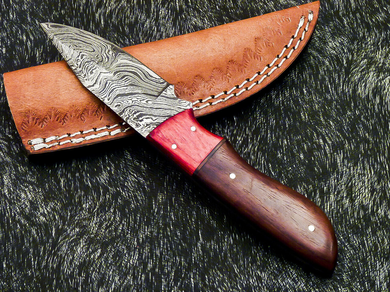 HS-580 Custom Hand Forged Damascus Steel 8" Hunting Knife -Pakka & Natural Wood