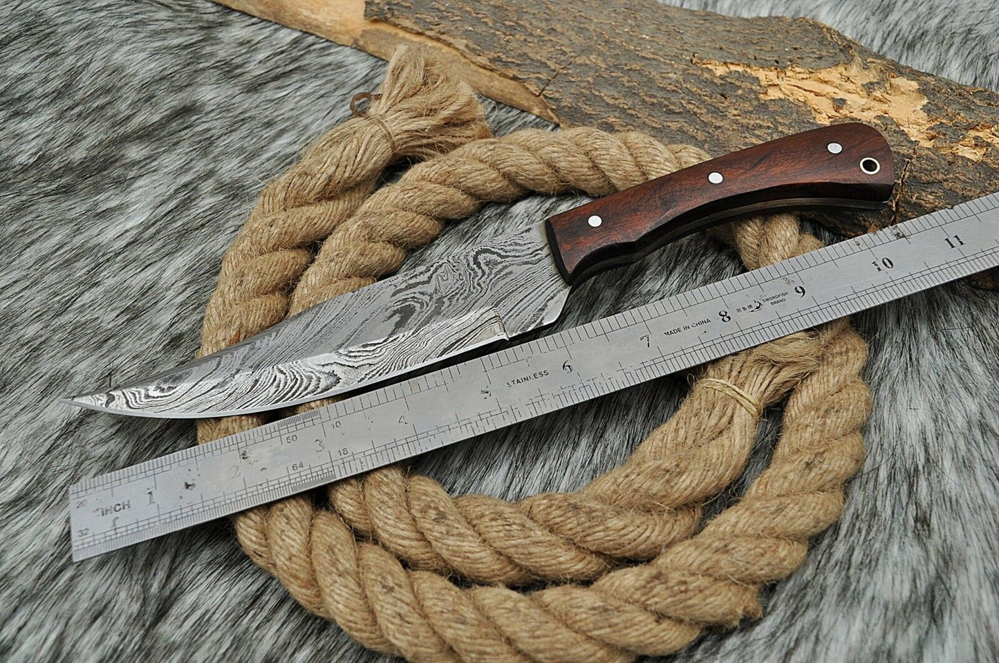 HS-438 | Custom Handmade Damascus Steel Hunitng Knife - Beautiful Wood Handle
