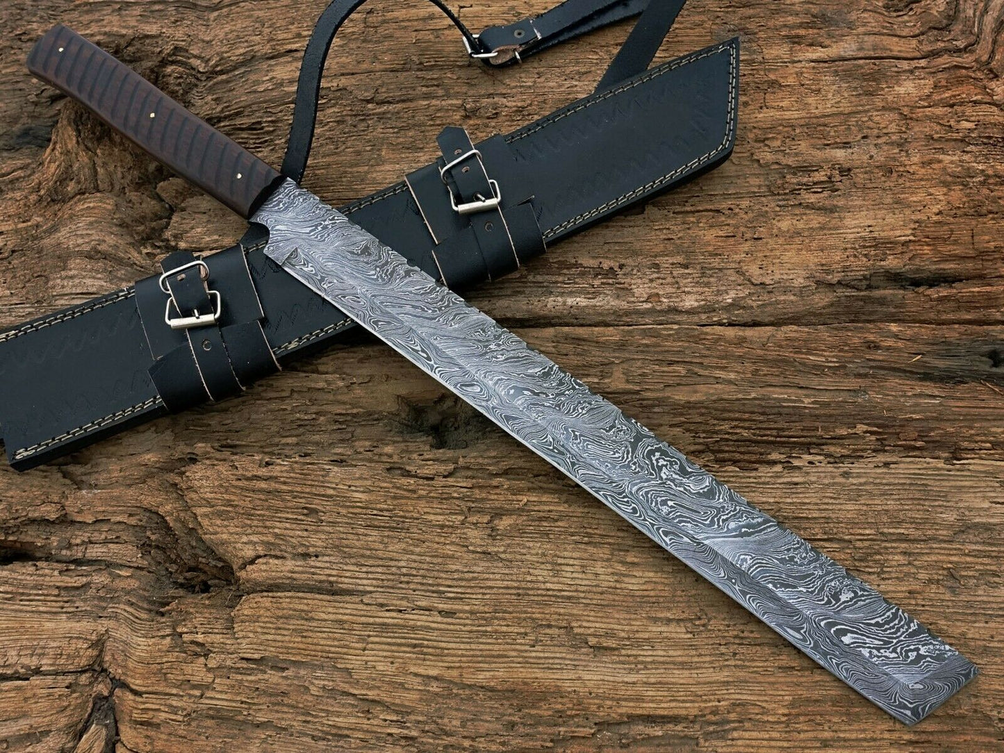 HS-1087 | Hand Forged Damascus Steel Full Tang Sword,Rose wood Handle,Leather Cover