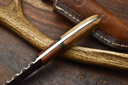 HS-599 Handmade Damascus Skinning Blade Camping Full Tang Knife