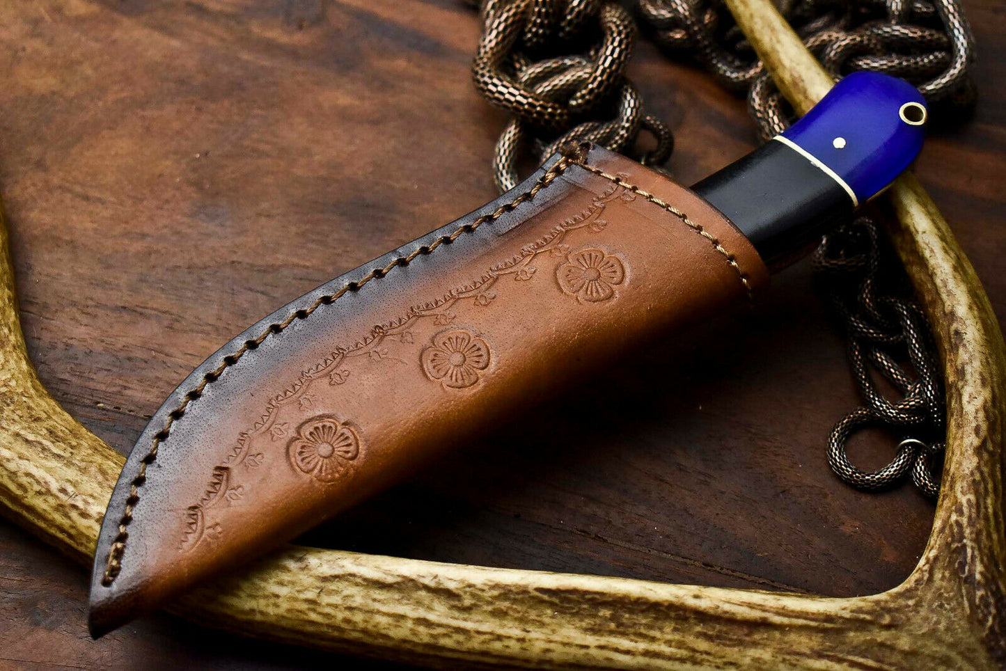 HS-409 | Custom Handmade Camel Bone & Buffalo Horn Handle Damascus Steel Hunting Knife - Great Price