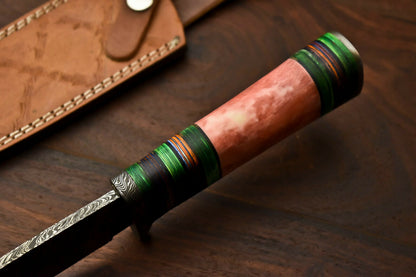 HS-330 | Custom Handmade Damascus Steel Hunitng/Bowie Knife - Colour Camel Bone Handle