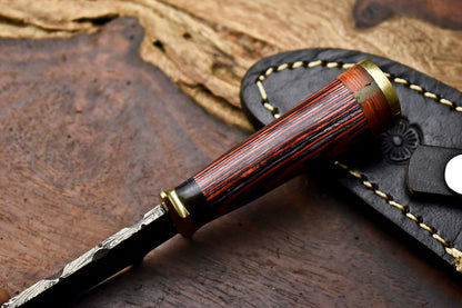 HS-398 | Custom Hand Made Damascus Steel Blade Hunting Miniature Knife | HARD WOOD