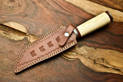 HS-320 Custom Hand Made Damascus Steel Blade Bowie Hunting Knife | CAMEL BONE