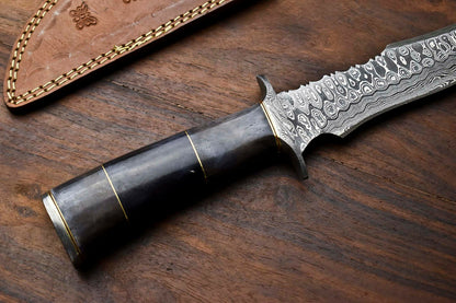 HS-412 | Custom Handmade Damascus Steel Hunting Knife - Buffalo Horn Handle