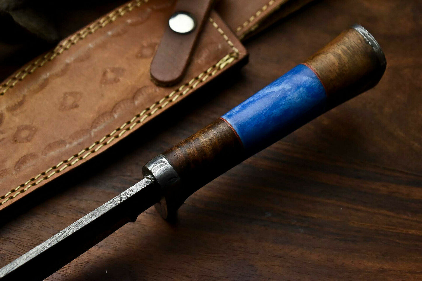 HS-322 Custom Hand Made Damascus Steel Blade Bowie Hunting Knife | CAMEL BONE