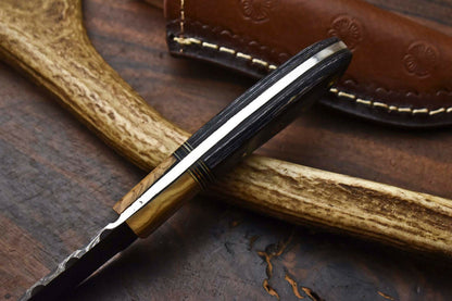 HS-600 Handmade Damascus Skinning Blade Camping Full Tang Knife
